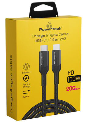 POWERTECH καλώδιο USB-C PTR-0136, PD 100W, 20Gbps, copper, 1m, μαύρο