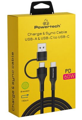 POWERTECH καλώδιο USB & USB-C σε USB-C PTR-0158, PD 60W, copper, 1.5m, μαύρο