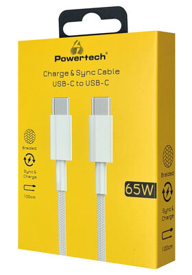 POWERTECH καλώδιο USB-C PTR-0181, 65W, 480Mbps, 1m, λευκό