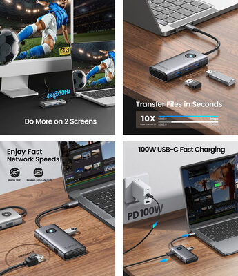 ORICO docking station PW11-6PR, 6 θυρών, USB-C σύνδεση, 100W PD 4K, γκρι