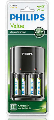 PHILIPS φορτιστής μπαταριών AA & AΑΑ NiMH SCB1450NB με 4x AAA, μαύρος