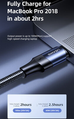 USAMS καλώδιο USB-C US-SJ526, 100W/5A, PD, 3m, μαύρο