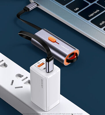 USAMS αντάπτορας USB-C σε USB-C/USB/Lightning SJ560, 60W PD, 0.3m, γκρι