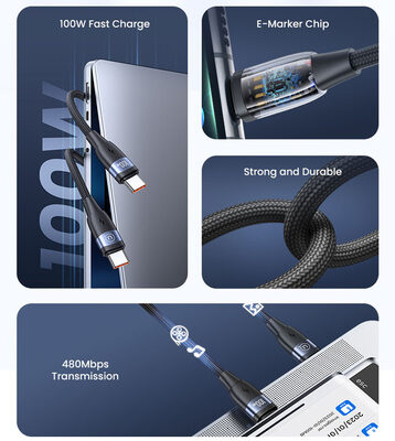 USAMS καλώδιο USB-C σε USB-C US-SJ632, 100W PD, 1.2m, μωβ