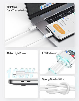 USAMS καλώδιο USB-C σε USB-C US-SJ660, 100W, 480Mbps, 1.2m, λευκό
