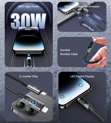 USAMS καλώδιο Lightning σε USB-C US-SJ672, 30W, 480Mbps, 1.2m, μαύρο