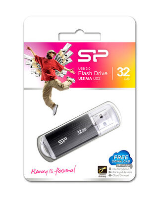SILICON POWER USB Flash Drive Ultima U02, 32GB, USB 2.0, μαύρο