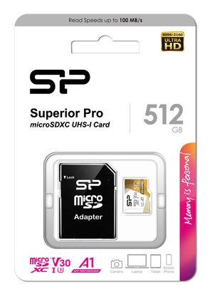 SILICON POWER κάρτα μνήμης microSDXC Superior Pro, 512GB, Class 10 UHS-I U3 A1 V30