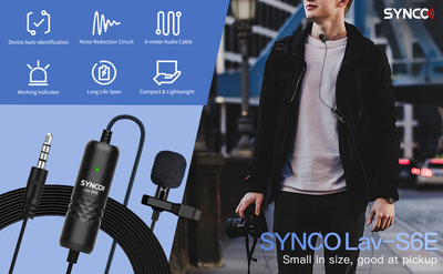 SYNCO μικρόφωνο Lav-S6E με clip-on, omnidirectional, 3.5mm, 6m, μαύρο