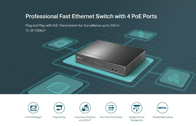 TP-LINK desktop switch TL-SF1008LP, 8-Port 10/100Mbps, 4x PoE, Ver. 2.0