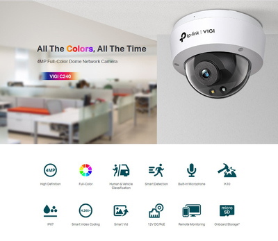 TP-LINK IP κάμερα VIGI C240, 4mm, 4MP, PoE, SD, IP67/IK10, V.1.0