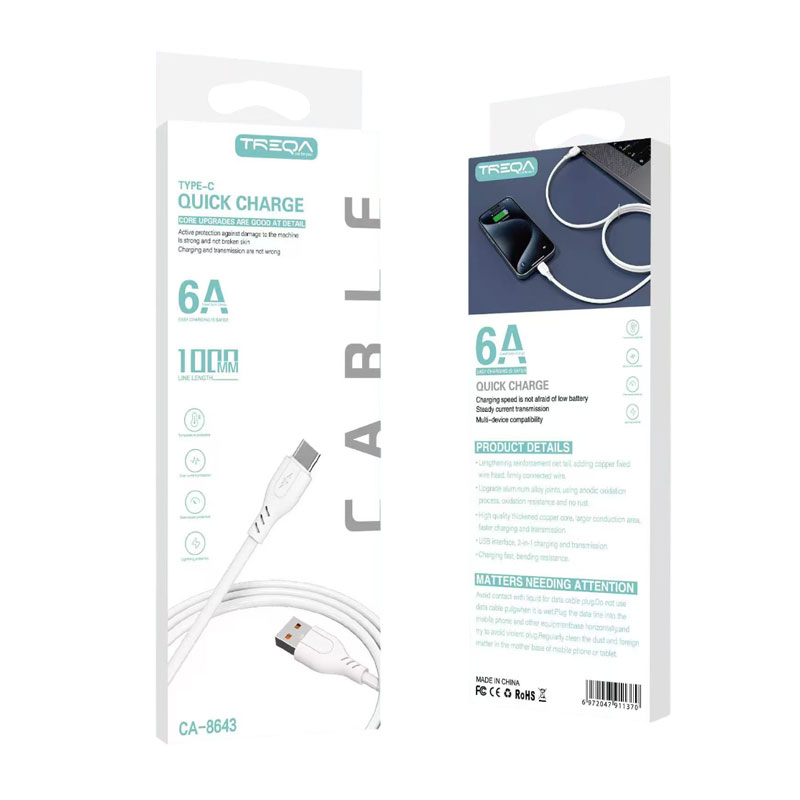 Treqa Kαλώδιο δεδομένων USB σε Type-C 6A 1m CA-8643 - Fast Charging Data Cable