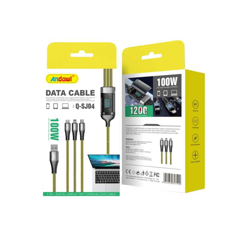 Andowl Καλώδιο δεδομένων 100w Usb-a Micro, Type-c, Lightning Q-SJ04 - Data Cable