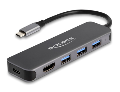 DELOCK docking station 64171, 5 θυρών, USB-C σύνδεση, 85W PD, 4K, γκρι
