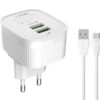 LDNIO φορτιστής τοίχου A201 με καλώδιο USB-C, 2x USB, 12W, λευκός