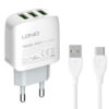 LDNIO φορτιστής τοίχου A3312 με καλώδιο USB-C, 3x USB, 17W, λευκός