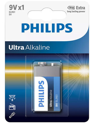 PHILIPS Ultra αλκαλική μπαταρία 6LR61E1B/10, 6LR61 9V, 1τμχ