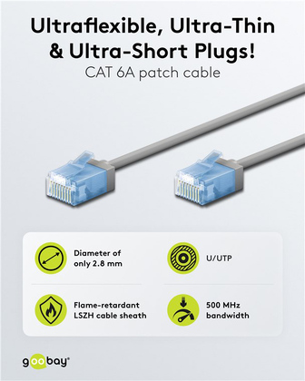 GOOBAY καλώδιο δικτύου 74225, CAT 6A U/UTP, slim, copper, 500MHz, 5m, γκρι