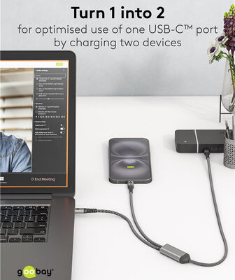 GOOBAY καλώδιο USB-C σε 2x USB-C 75739, 60W, 480Mbps, 1.5m, γκρι