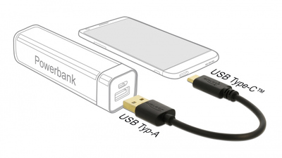 DELOCK καλώδιο USB σε USB-C 85354, 3A, 22AWG, 0.15m, μαύρο