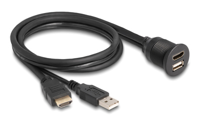 DELOCK καλώδιο HDMI & USB 87880, αρσενικό σε θηλυκό, IP67, 1m, μαύρο