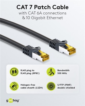 GOOBAY καλώδιο δικτύου 91626, CAT 7 S/FTP, copper, 500MHz, 5m, μαύρο