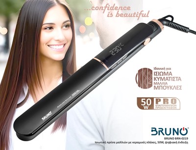 BRUNO BRN-0219 Ισιωτική πρέσα μαλλιών με κεραμικές πλάκες, 50W, ψηφιακή ένδειξη, black-copper