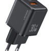 USAMS φορτιστής τοίχου US-CC189, USB & USB-C, 30W PD, μαύρος