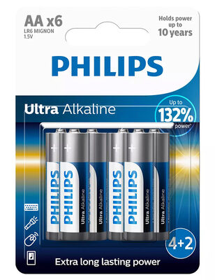 PHILIPS Ultra αλκαλικές μπαταρίες LR6E6BP/10, AA LR6 1.5V, 6τμχ
