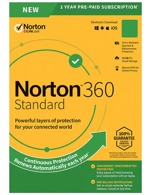 NORTON Antivirus 360 Standard ESD, 1 συσκευή, 10GB cloud, 1 έτος