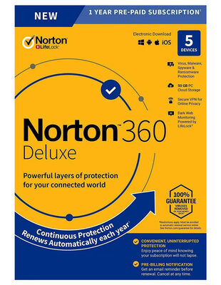 NORTON Antivirus 360 Deluxe ESD, 5 συσκευές, 50GB cloud, 1 έτος