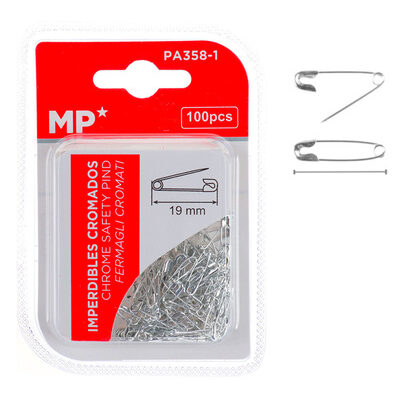MP παραμάνες PA358-1, μεταλλικές, 19mm, ασημί, 100τμχ