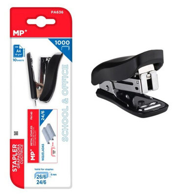 MP mini συρραπτικό με ανταλλακτικά PA636, 24/6-26/6, 10 φύλλα, μαύρο