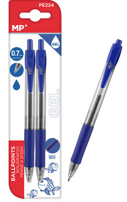 MP στυλό διαρκείας gel PE224, 0.7mm, μπλε, 2τμχ