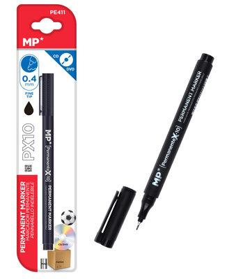 MP ανεξίτηλος μαρκαδόρος PE411, πάχος μύτης 0.4mm, μαύρος