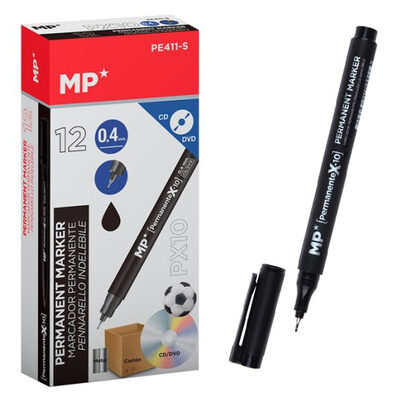 MP ανεξίτηλος μαρκαδόρος PE411-S για CD-DVD, 0.4mm, μαύρος, 12τμχ
