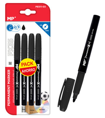 MP ανεξίτηλος μαρκαδόρος PE511-03, 2/3mm, μαύρος, 4τμχ