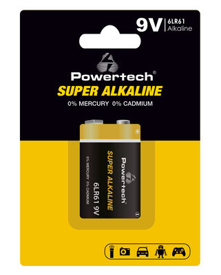 POWERTECH αλκαλική μπαταρία Super Alkaline PT-1215, 9V, 1τμχ