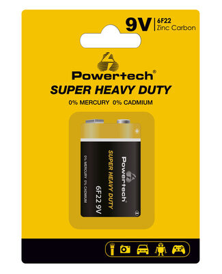 POWERTECH μπαταρία Zinc Carbon Super Heavy Duty PT-1220, 9V, 1τμχ