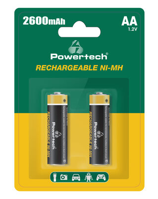 POWERTECH επαναφορτιζόμενες μπαταρίες NI-MH PT-1404, AA, 2600mah, 1.2V, 2τμχ