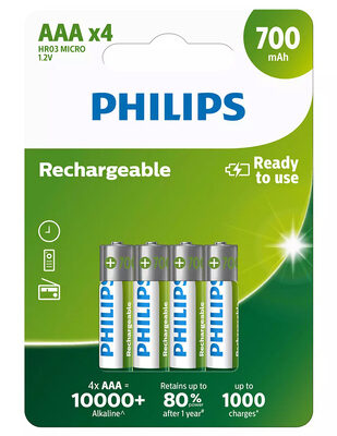PHILIPS επαναφορτιζόμενη μπαταρία R03B4A70, 700mAh, AAA HR03 Micro, 4τμχ