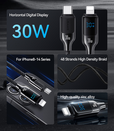 USAMS καλώδιο Lightning σε USB-C SJ741, 30W, 480Mbps, 1.2m, λευκό