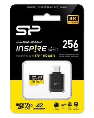 SILICON POWER κάρτα μνήμης microSDXC Inspire με card reader, 256GB, UHS-I U3 A1 V30