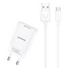 USAMS φορτιστής τοίχου T21OCMC01 με καλώδιο Micro USB, USB 2.1A, λευκός