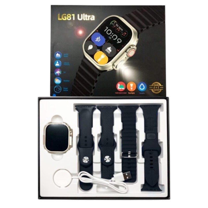 Σετ Smartwatch με 4 λουράκια - LG81 Ultra - 065110 - Black