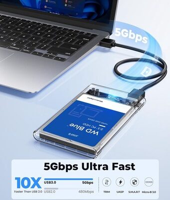 ORICO θήκη για 2.5" SATA HDD/SSD 2139U3, 5Gbps, διάφανη