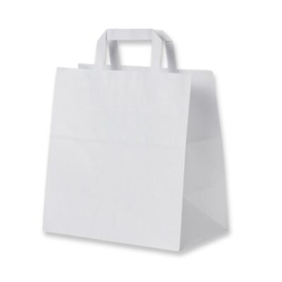 26x17x29cm Χάρτινη Τσάντα με Πλακέ Χερούλι Λευκή