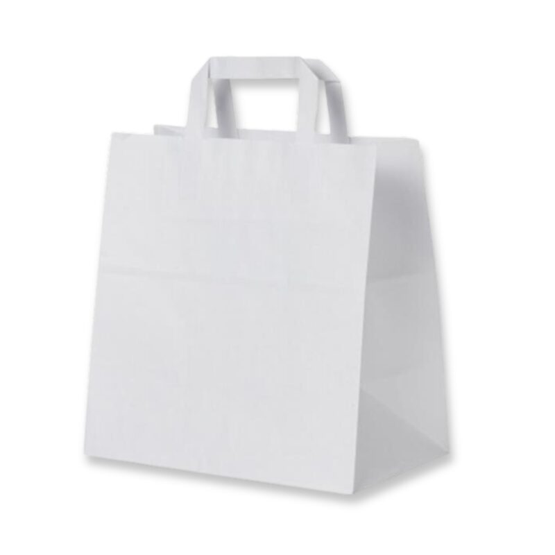 26x17x29cm Χάρτινη Τσάντα με Πλακέ Χερούλι Λευκή