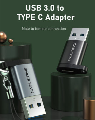 CABLETIME αντάπτορας USB-C σε USB CT-AMCF, 2.1A, 5Gbps, γκρι