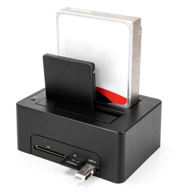 DELOCK docking station για 2.5" ή 3.5" SATA HDD/SSD 64183, 2 θέσεων, με card reader, 5Gbps, clone function, μαύρο